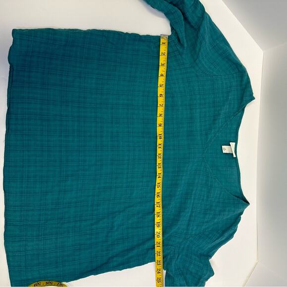 Ava & Viv Teal V-Neck Blouse 1X - Lightweight Cotton-Blend with Ruched Sleeves - Picture 5 of 10